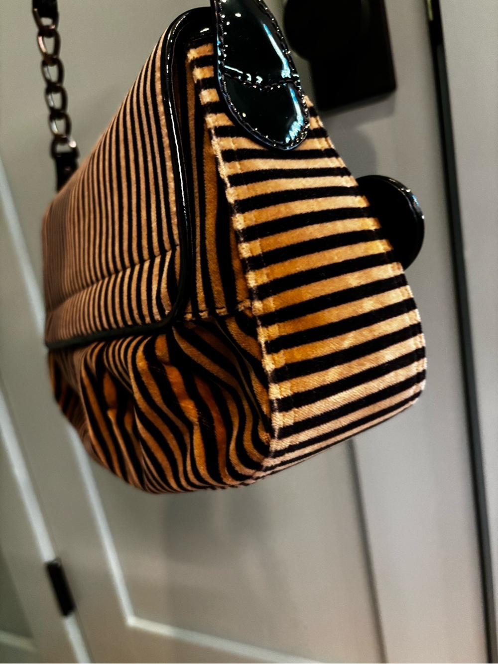 FENDI Pony Hair Stripe Leopard Baguette Shoulder Bag Patent Leather Rare - Picture 16 of 16